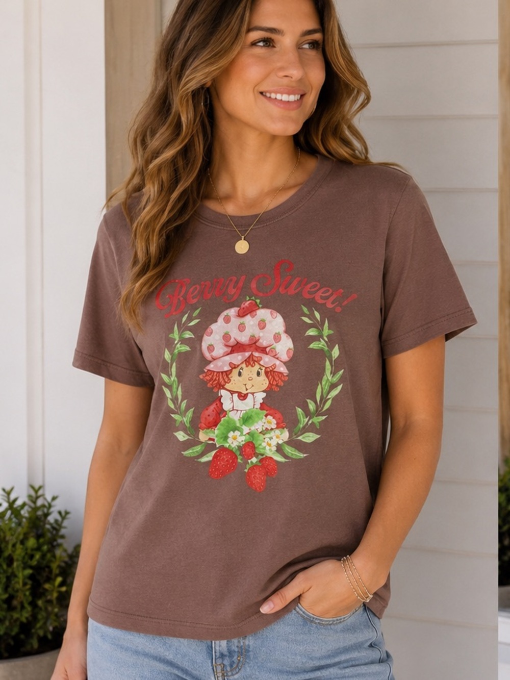 Strawberry Shortcake Berry Sweet Graphic Short Sleeve Tee - Brown Sz XL
